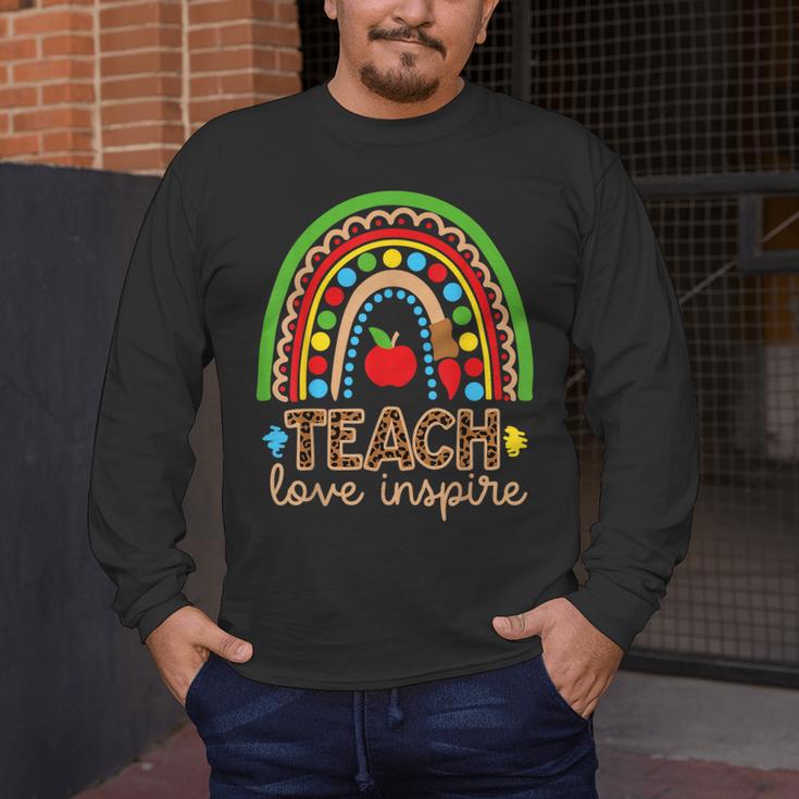 Teach Love Inspire Rainbow Leopard Cheetah Print Teacher Men's Long Sleeve T-Shirt, funny design