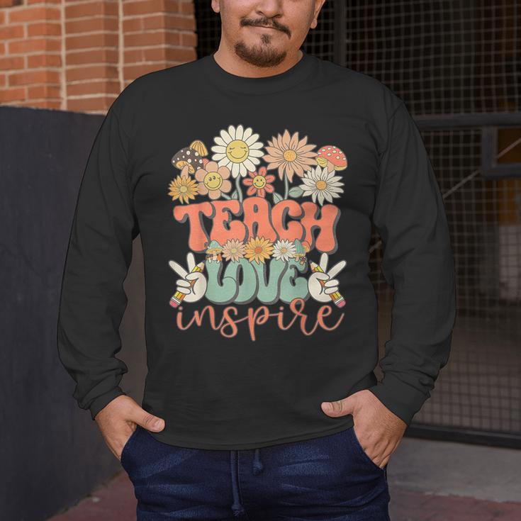 Teach Love Inspire Retro Groovy Daisy Back To School Teacher For Men Women Kids Men's Long Sleeve T-Shirt, funny design Teach Love Inspire Retro Groovy Daisy Back To School Teacher For Men Women Kids Men's Long Sleeve T-Shirt, funny design