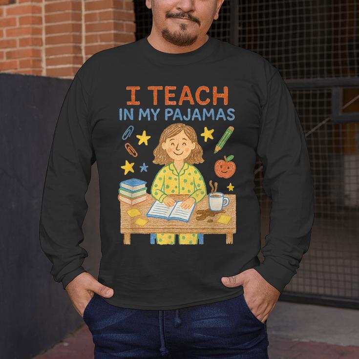 I Teach In My Pajamas Crayon Home School Teacher PJs Men's Long Sleeve T-Shirt, funny design I Teach In My Pajamas Crayon Home School Teacher PJs Men's Long Sleeve T-Shirt, funny design