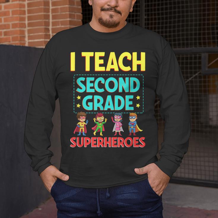 I Teach Second Grade Superheroes Teacher Superhero Men's Long Sleeve T-Shirt, funny design
