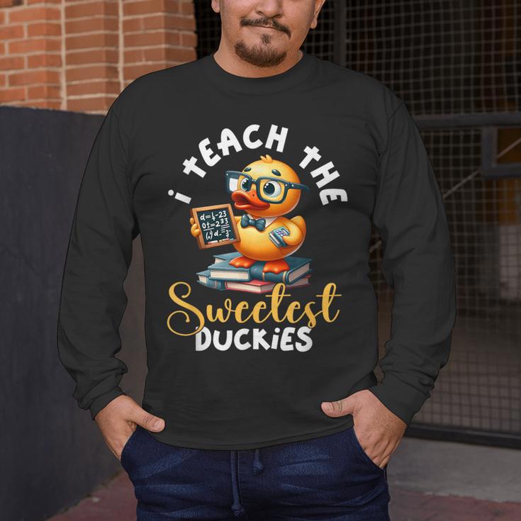 I Teach The Sweetest Duckies Teacher Rubber Duck Teaching Men's Long Sleeve T-Shirt, funny design