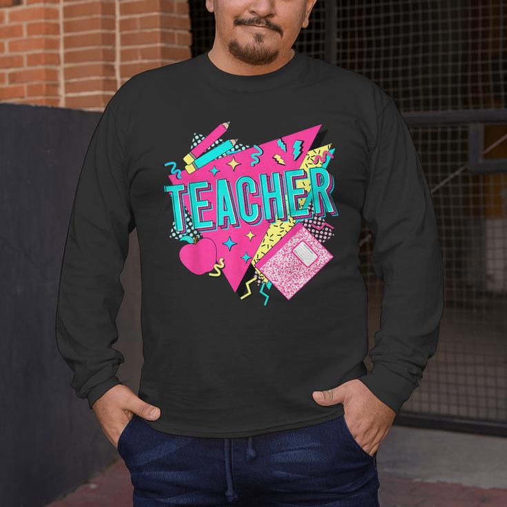 Teacher 90s Retro Colorful Teacher Of The 90s Back To School Men's Long Sleeve T-Shirt, funny design