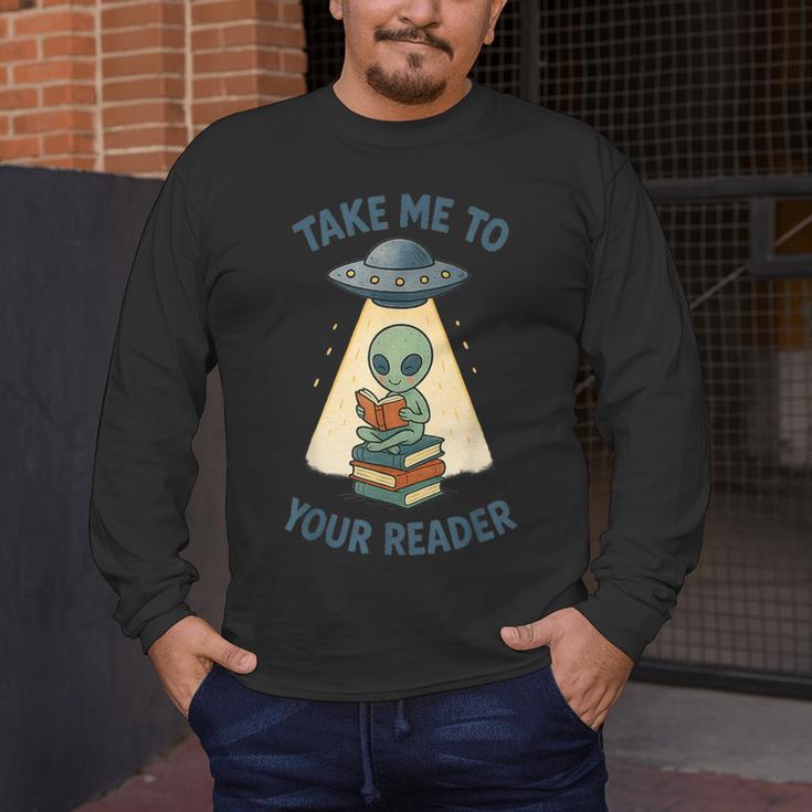 Teacher Alien Books UFO Reading Take Me To Your Reader Men's Long Sleeve T-Shirt, funny design Teacher Alien Books UFO Reading Take Me To Your Reader Men's Long Sleeve T-Shirt, funny design