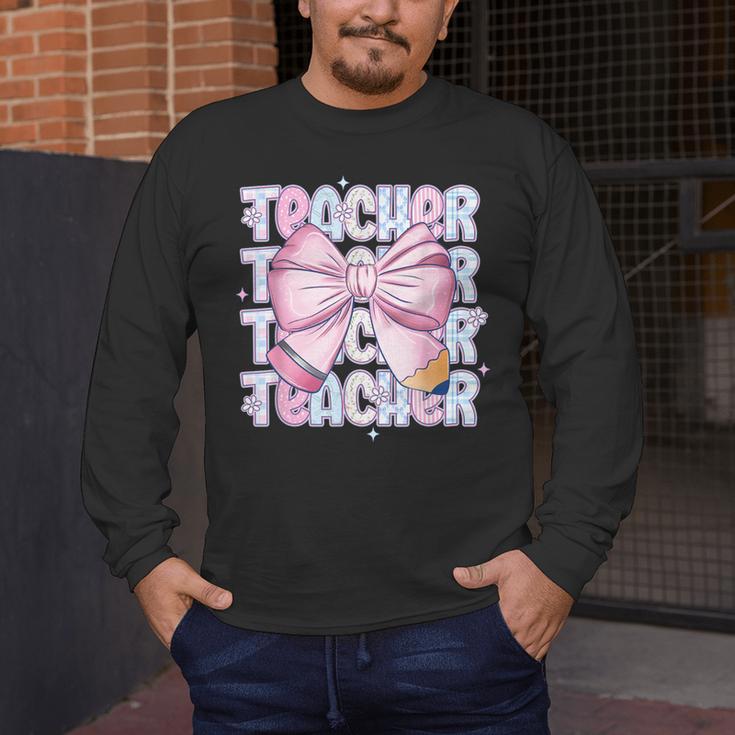 Teacher Bow Pencil Flowers Teacher Back To School Men's Long Sleeve T-Shirt, funny design Teacher Bow Pencil Flowers Teacher Back To School Men's Long Sleeve T-Shirt, funny design