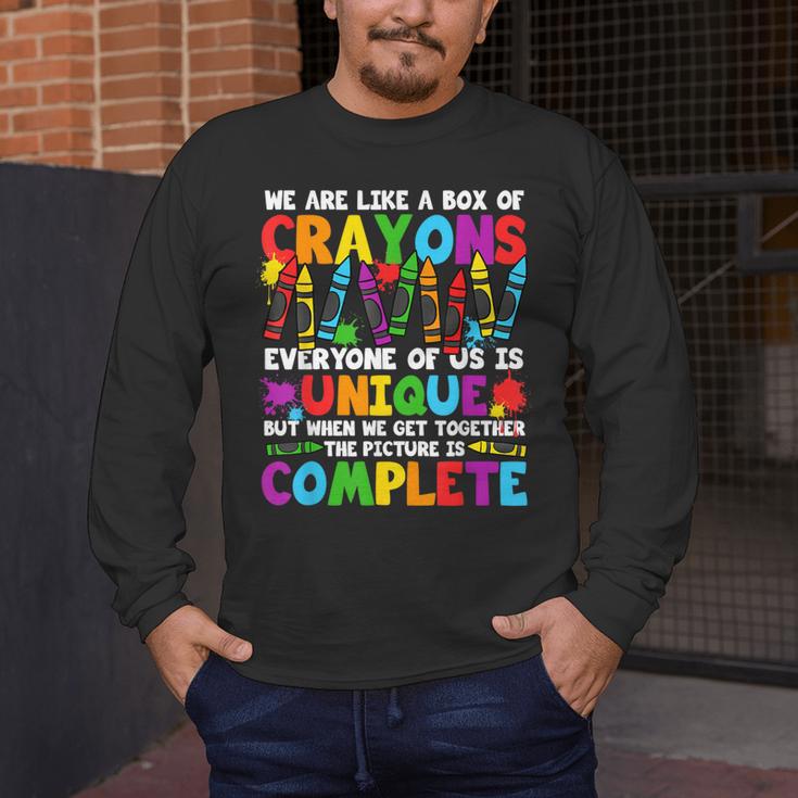 Teacher We Are Like A Box Of Crayons Back To School Men's Long Sleeve T-Shirt, funny design