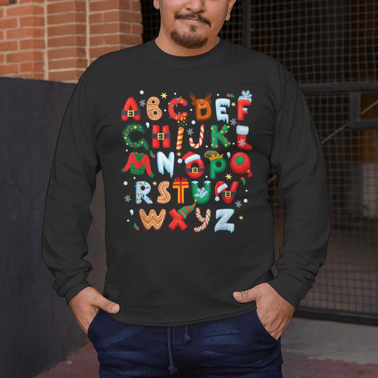 Teacher Christmas Alphabet Back To School Holiday Learning Men's Long Sleeve T-Shirt, funny design Teacher Christmas Alphabet Back To School Holiday Learning Men's Long Sleeve T-Shirt, funny design