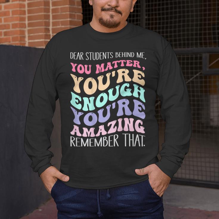 Teacher Dear Students Behind Me 1st Day Of School On Back Men's Long Sleeve T-Shirt, funny design