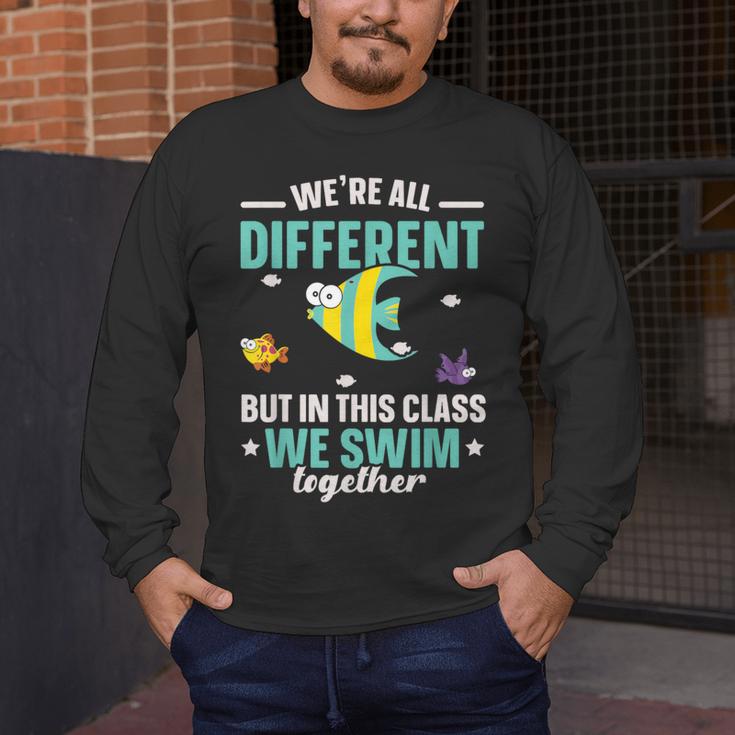 Teacher We All Different But In This Class We Swim Together Men's Long Sleeve T-Shirt, funny design Teacher We All Different But In This Class We Swim Together Men's Long Sleeve T-Shirt, funny design