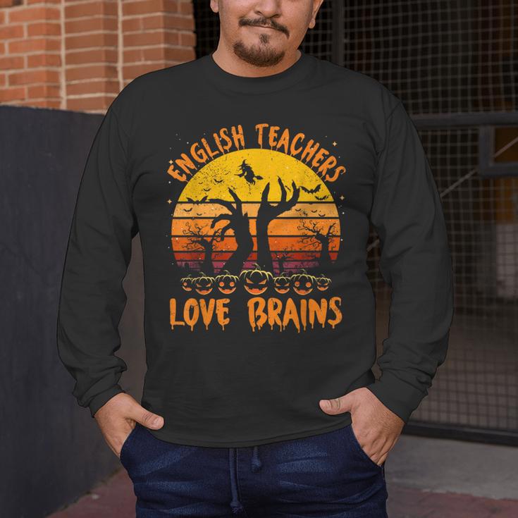 Teacher Halloween All English Teachers Love Brains Men's Long Sleeve T-Shirt, funny design