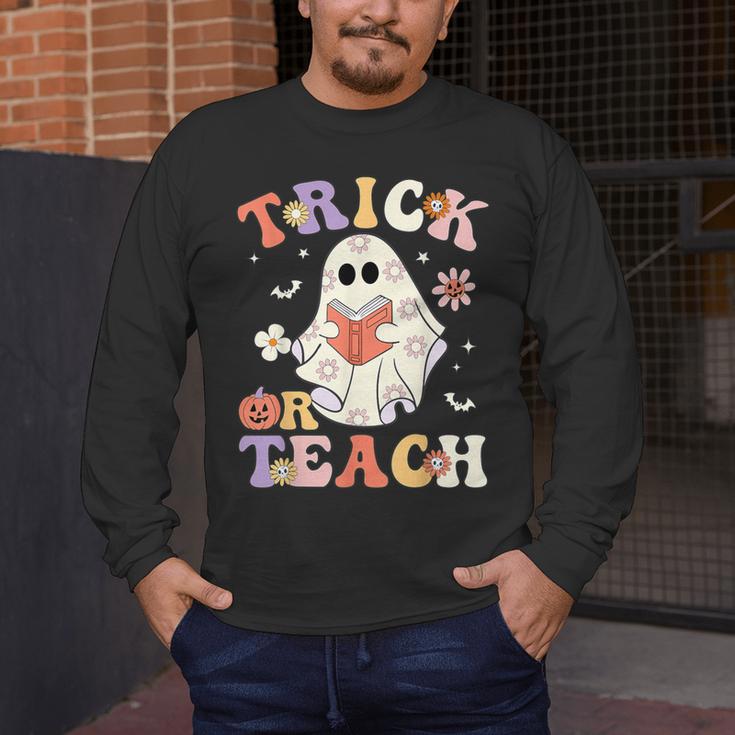 Teacher Halloween Trick Or Teach Floral Ghost Men's Long Sleeve T-Shirt, funny design Teacher Halloween Trick Or Teach Floral Ghost Men's Long Sleeve T-Shirt, funny design
