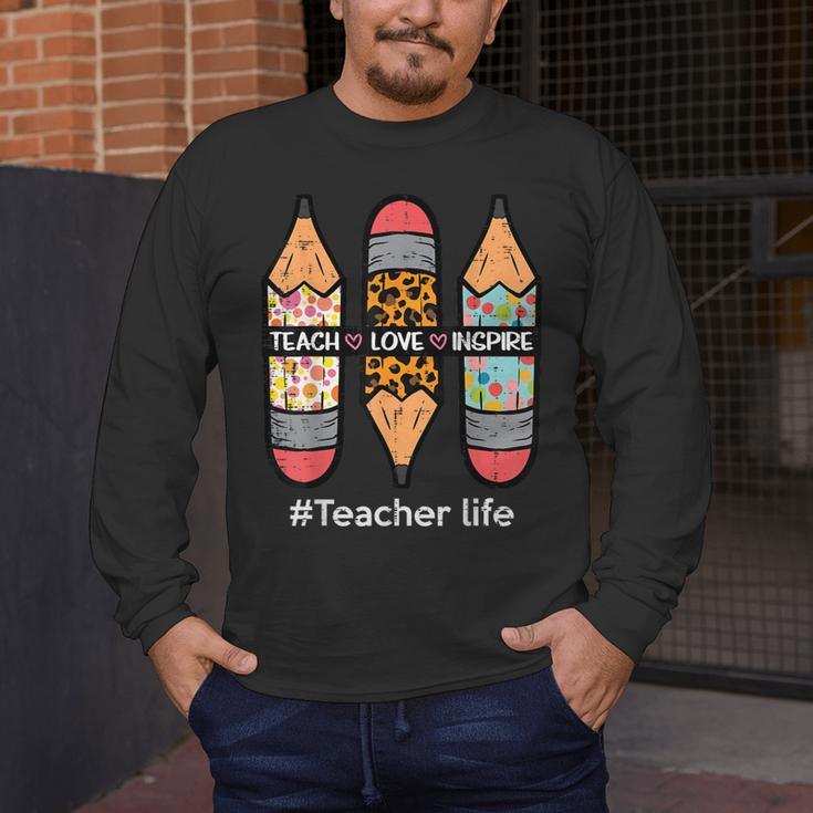 Teacher Life Teach Love Inspire Pencils Inspirational Women Men's Long Sleeve T-Shirt, funny design Teacher Life Teach Love Inspire Pencils Inspirational Women Men's Long Sleeve T-Shirt, funny design