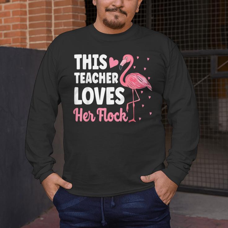 This Teacher Loves Her Flock Teaching Flamingo Girl Men's Long Sleeve T-Shirt, funny design This Teacher Loves Her Flock Teaching Flamingo Girl Men's Long Sleeve T-Shirt, funny design