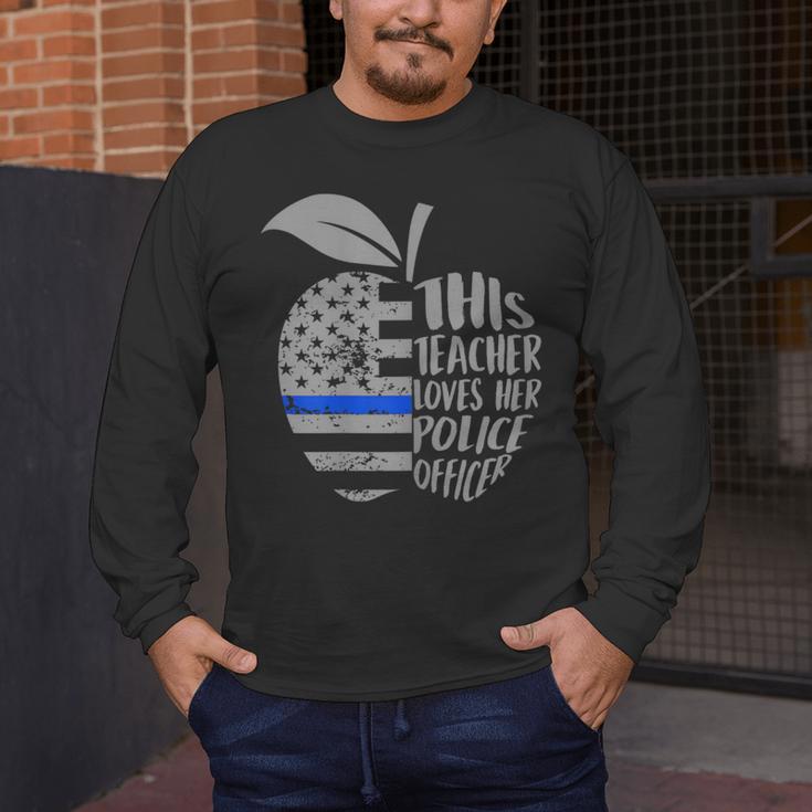 This Teacher Loves Her Police Officer Wife Saying Men's Long Sleeve T-Shirt, funny design