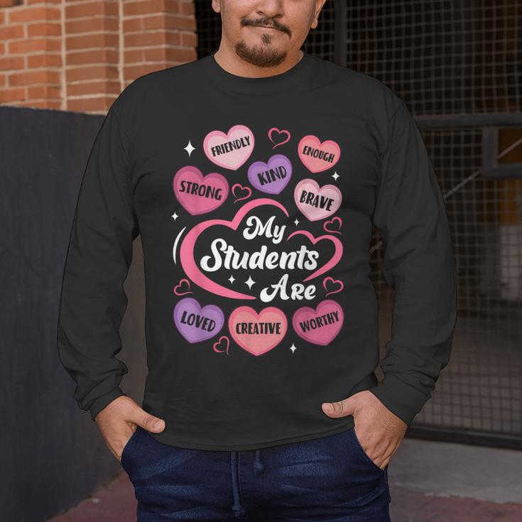 Teacher Positive Affirmations Candy Heart Valentine's Day Men's Long Sleeve T-Shirt, funny design Teacher Positive Affirmations Candy Heart Valentine's Day Men's Long Sleeve T-Shirt, funny design
