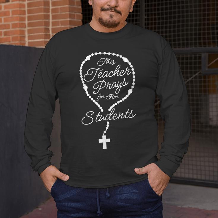 This Teacher Prays For Her Students Catholic Rosary Men's Long Sleeve T-Shirt, funny design This Teacher Prays For Her Students Catholic Rosary Men's Long Sleeve T-Shirt, funny design