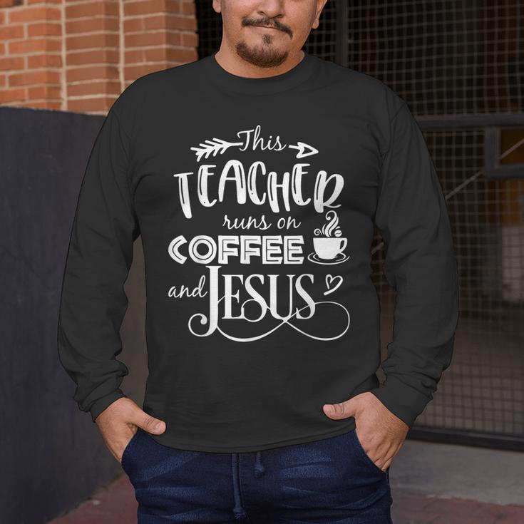 This Teacher Runs On Coffee And Jesus T Shirt Christian Tees Men's Long Sleeve T-Shirt, funny design This Teacher Runs On Coffee And Jesus T Shirt Christian Tees Men's Long Sleeve T-Shirt, funny design