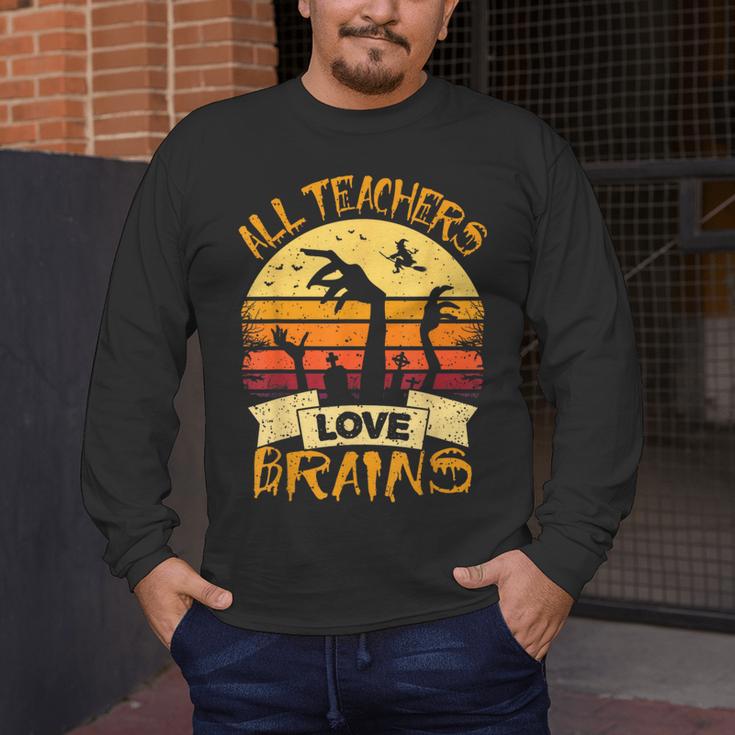 Teacher Shirt All Teachers Love Brains Halloween Men Women Men's Long Sleeve T-Shirt, funny design
