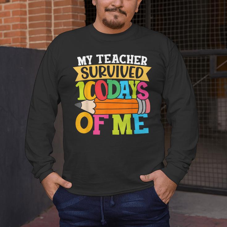 My Teacher Survived 100 Days Of Me 100th Day Of School Kids Men's Long Sleeve T-Shirt, funny design My Teacher Survived 100 Days Of Me 100th Day Of School Kids Men's Long Sleeve T-Shirt, funny design