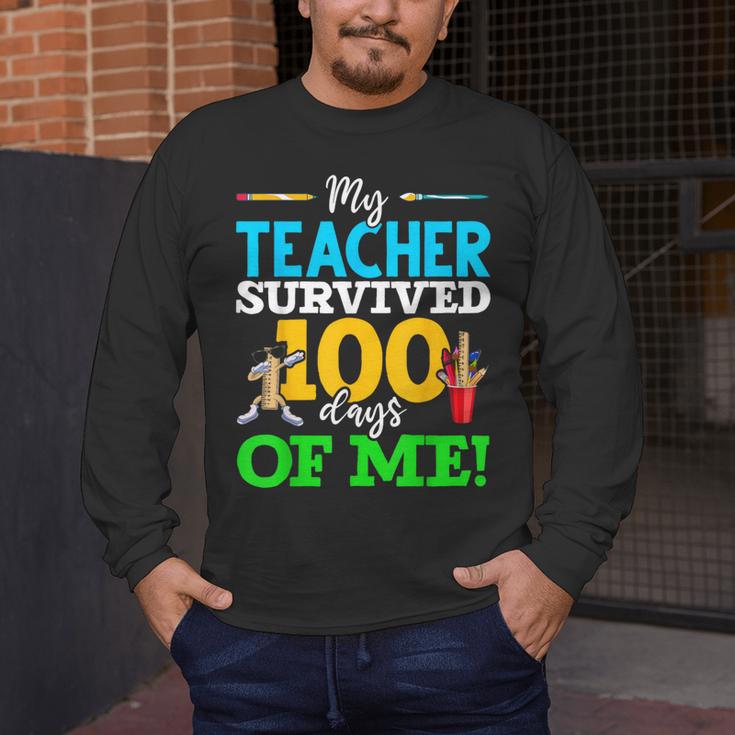 My Teacher Survived 100 Days Of Me Dab 100 Days Of School For Men Women Kids Men's Long Sleeve T-Shirt, funny design My Teacher Survived 100 Days Of Me Dab 100 Days Of School For Men Women Kids Men's Long Sleeve T-Shirt, funny design