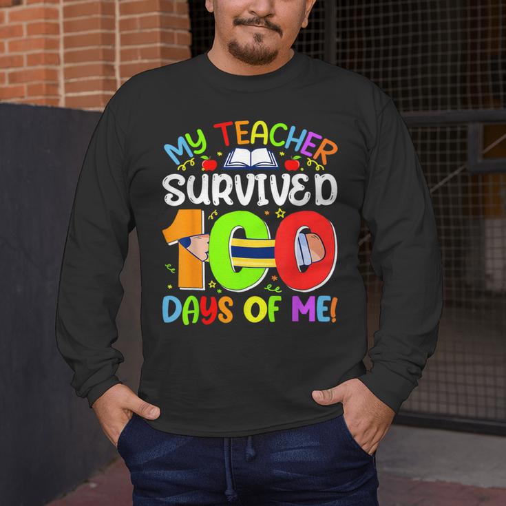 My Teacher Survived 100 Days Of Me 100 Days Of School Men's Long Sleeve T-Shirt, funny design My Teacher Survived 100 Days Of Me 100 Days Of School Men's Long Sleeve T-Shirt, funny design