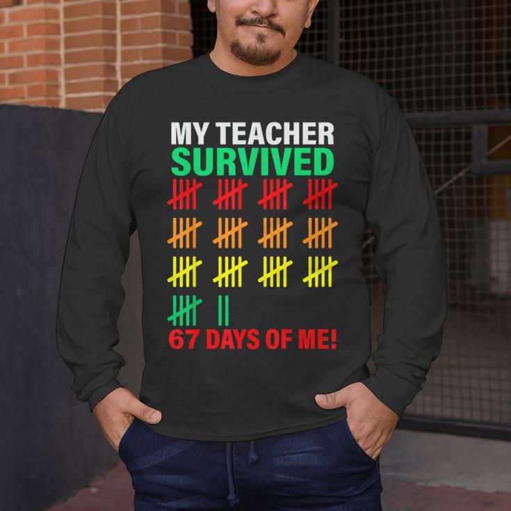 My Teacher Survived 67 Days Of Me School Kids Costume Men's Long Sleeve T-Shirt, funny design My Teacher Survived 67 Days Of Me School Kids Costume Men's Long Sleeve T-Shirt, funny design