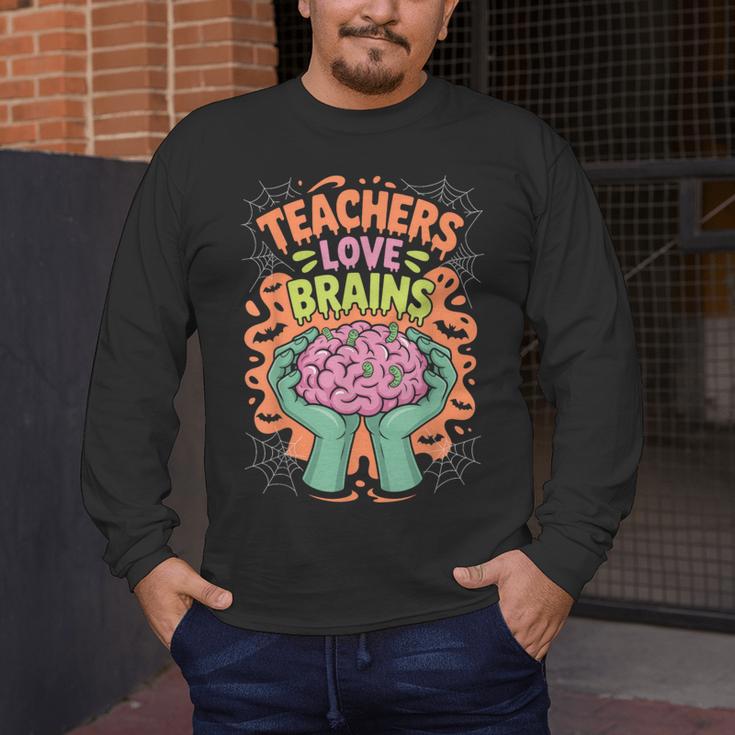 Teacher Teachers Love Brains Halloween Men Women Men's Long Sleeve T-Shirt, funny design