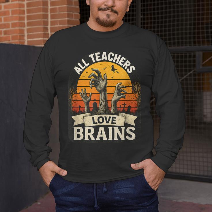 Teacher All Teachers Love Brains Halloween Men's Long Sleeve T-Shirt, funny design