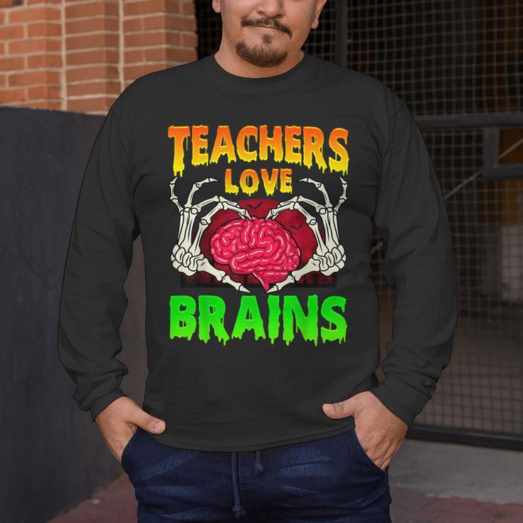 Teacher Teachers Love Brains Skeleton Hand Heart Halloween Men's Long Sleeve T-Shirt, funny design Teacher Teachers Love Brains Skeleton Hand Heart Halloween Men's Long Sleeve T-Shirt, funny design