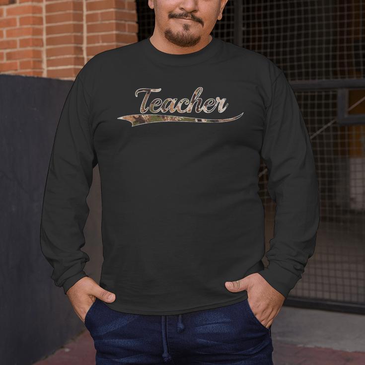 Teacher Teaching Camouflage Vintage Inspired Distressed Camo For Men Women Men's Long Sleeve T-Shirt, funny design