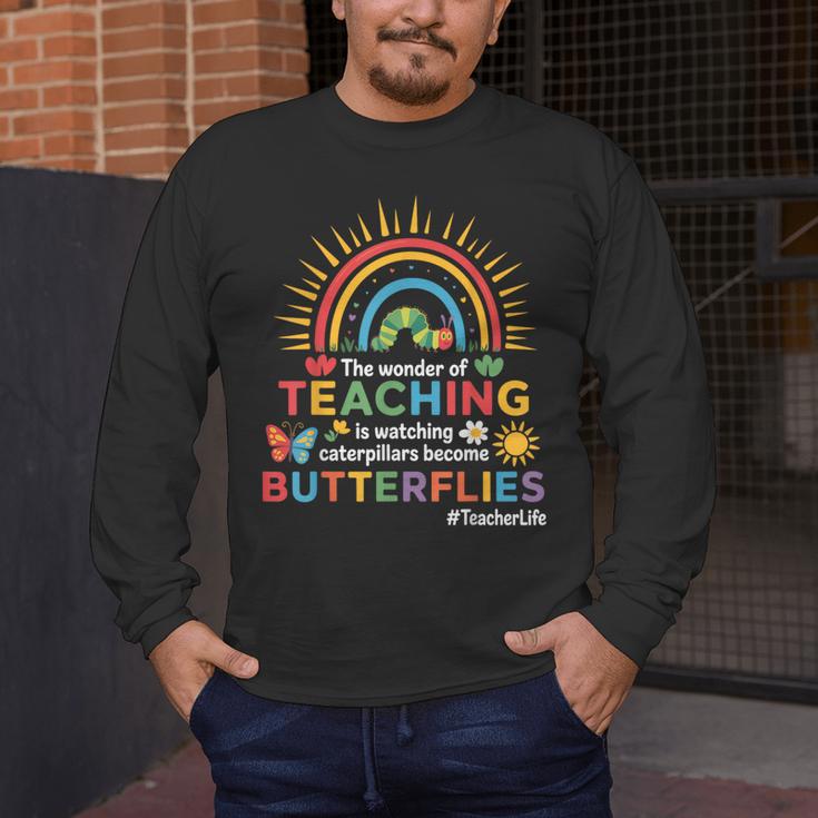 Teacher The Wonder Of Teaching Is Watching Caterpillar Men's Long Sleeve T-Shirt, funny design