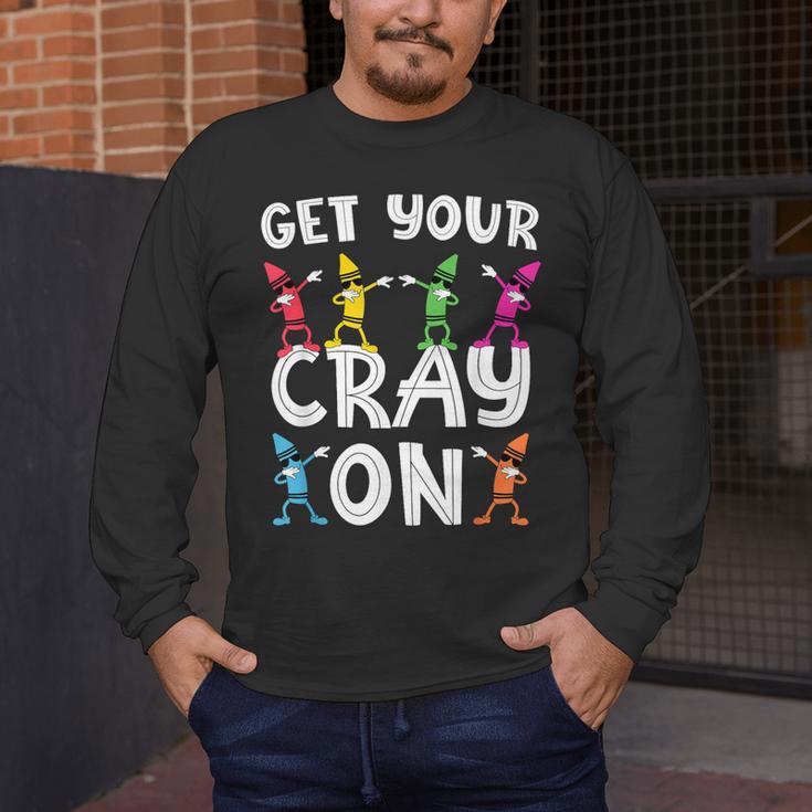 Teacher's Get Your Cray On Dabbing Crayons Men's Long Sleeve T-Shirt, funny design Teacher's Get Your Cray On Dabbing Crayons Men's Long Sleeve T-Shirt, funny design