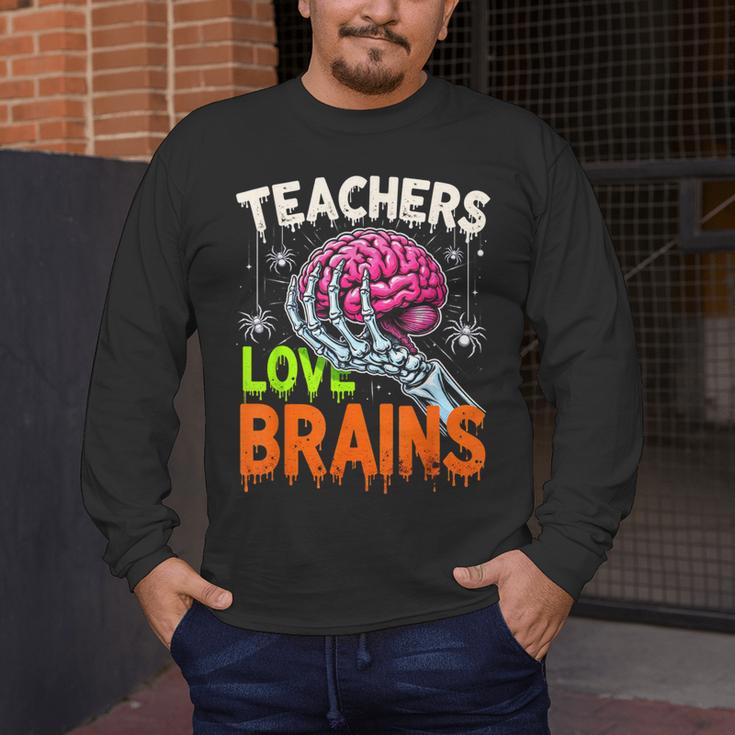 Teachers Love Brains Halloween 2025 Skeleton Costume Men's Long Sleeve T-Shirt, funny design Teachers Love Brains Halloween 2025 Skeleton Costume Men's Long Sleeve T-Shirt, funny design