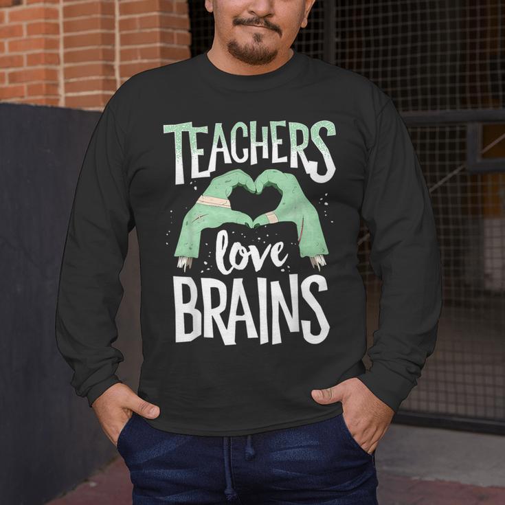 Teachers Love Brains Halloween Costume Trick Treat Zombie Men's Long Sleeve T-Shirt, funny design
