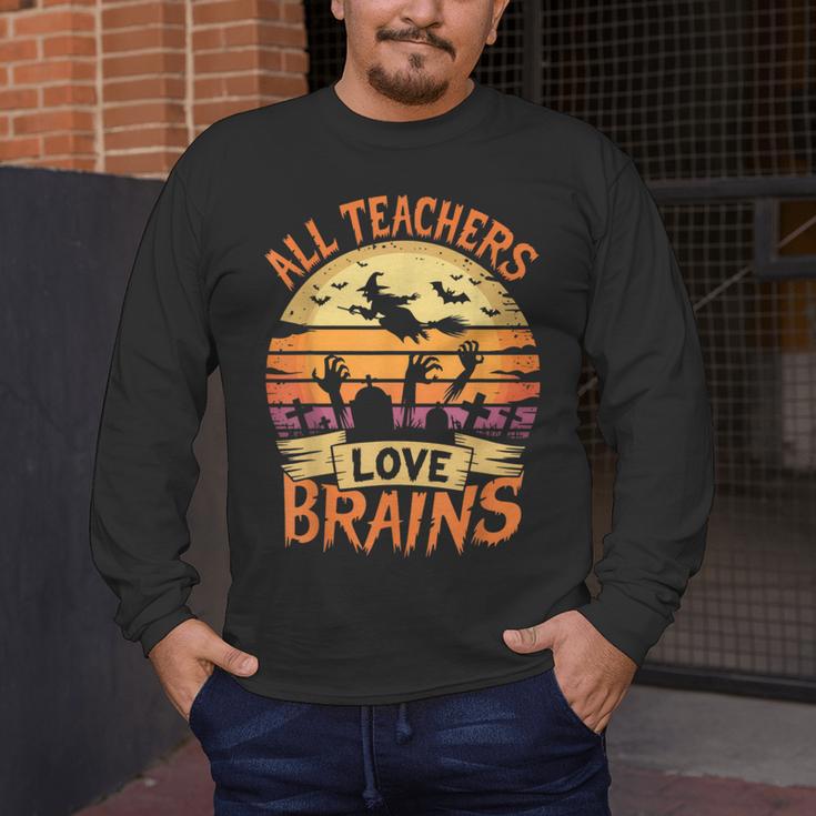 All Teachers Love Brains Halloween Teacher Men's Long Sleeve T-Shirt, funny design