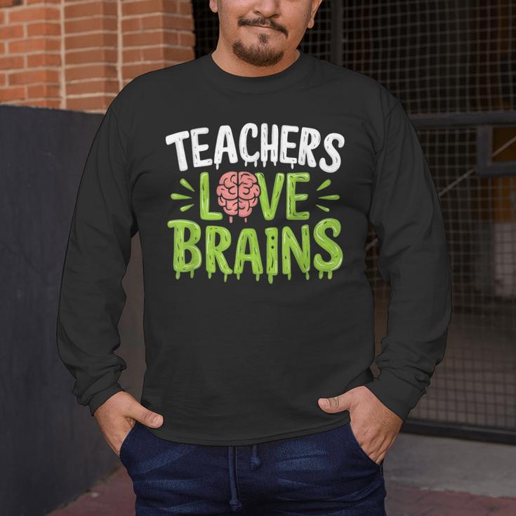 Teachers Love Brains Halloween Teacher Zombie Men's Long Sleeve T-Shirt, funny design Teachers Love Brains Halloween Teacher Zombie Men's Long Sleeve T-Shirt, funny design