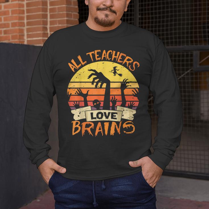 All Teachers Love Brains Shirt Halloween Teachers Men's Long Sleeve T-Shirt, funny design