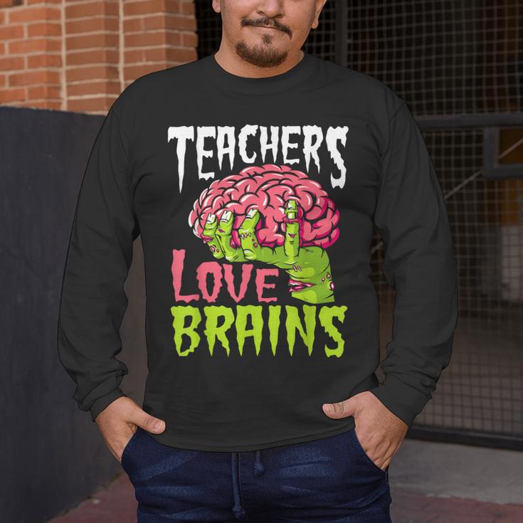 Teachers Love Brains Zombie Teacher Halloween Zombies Men's Long Sleeve T-Shirt, funny design