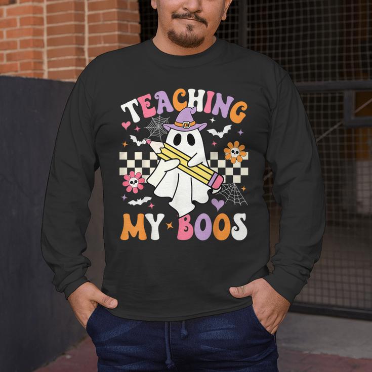 Teaching My Boos Ghost Teacher Cute Groovy Halloween Teacher Men's Long Sleeve T-Shirt, funny design