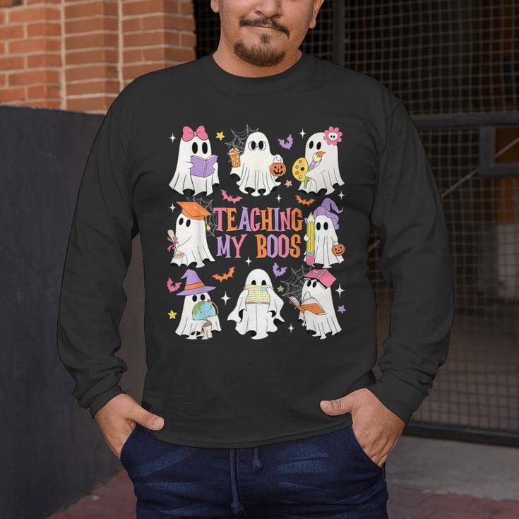 Teaching My Boos Teacher Cute Ghost Groovy Teacher Halloween Men's Long Sleeve T-Shirt, funny design