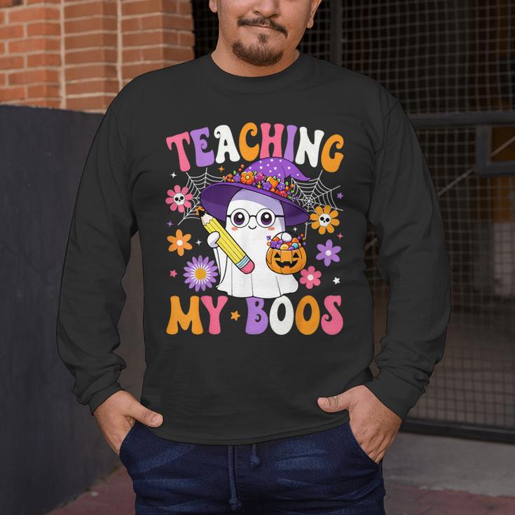 Teaching My Boos Teacher Ghost Teach Halloween Teacher Men's Long Sleeve T-Shirt, funny design