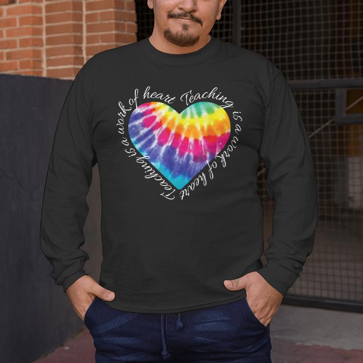 Teaching Is a Work Of Heart Tie Dye Hippie For Teacher For Men Women Girls Kids Men's Long Sleeve T-Shirt, funny design