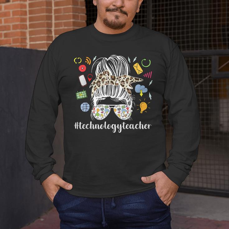 Technology Teacher Messy Bun Technology Teaching Men's Long Sleeve T-Shirt, funny design Technology Teacher Messy Bun Technology Teaching Men's Long Sleeve T-Shirt, funny design