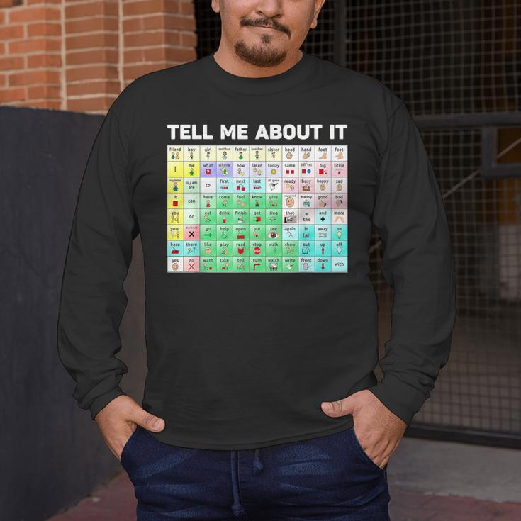 Tell Me About It Speech Language Pathology AAC Sped Teacher Men's Long Sleeve T-Shirt, funny design