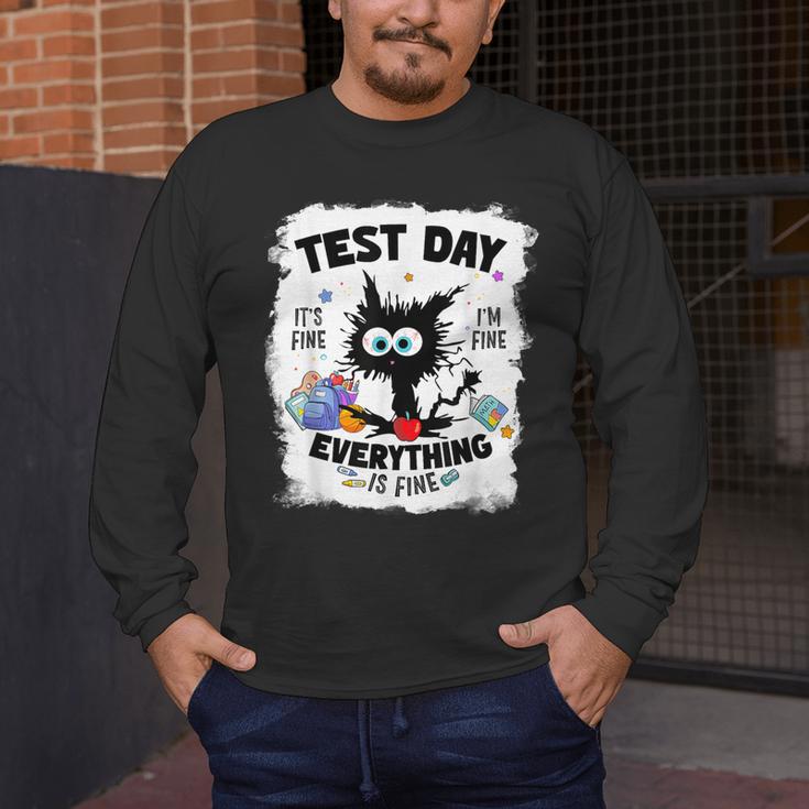 Test Day Stressed Cat Teacher Student Kids Testing Day Men's Long Sleeve T-Shirt, funny design