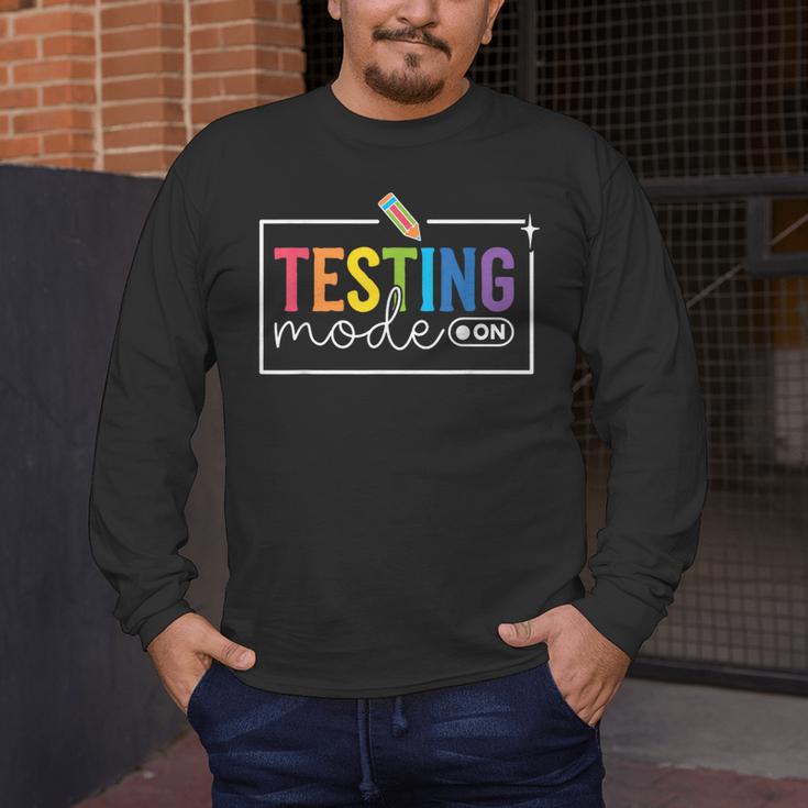 Testing Mode On Testing Day Motivational Teacher Kids Men's Long Sleeve T-Shirt, funny design Testing Mode On Testing Day Motivational Teacher Kids Men's Long Sleeve T-Shirt, funny design