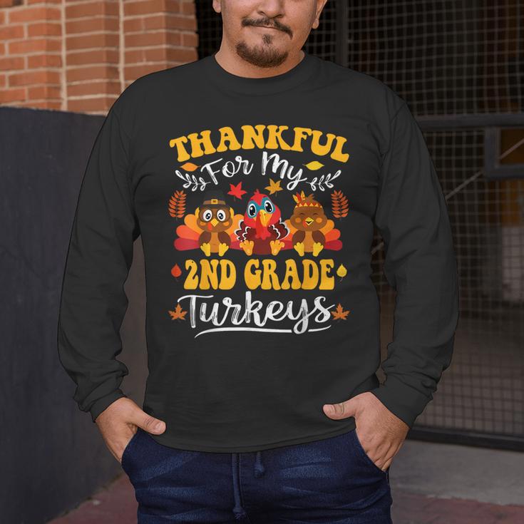 Thankful For My 2nd Grade Turkeys Thanksgiving Teacher Fall Men's Long Sleeve T-Shirt, funny design