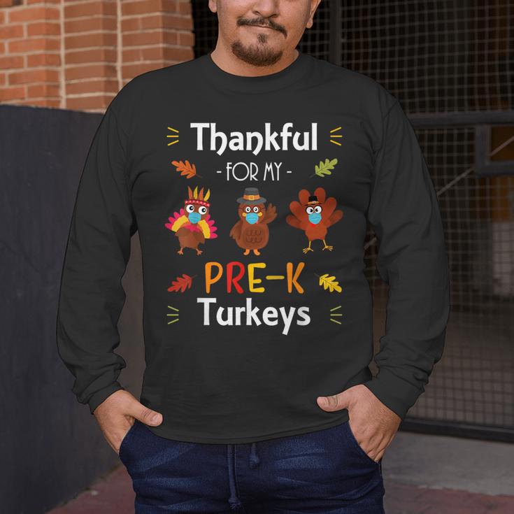 Thankful For My Prek Turkeys In Masks Thanksgiving Teacher For Men Women Men's Long Sleeve T-Shirt, funny design