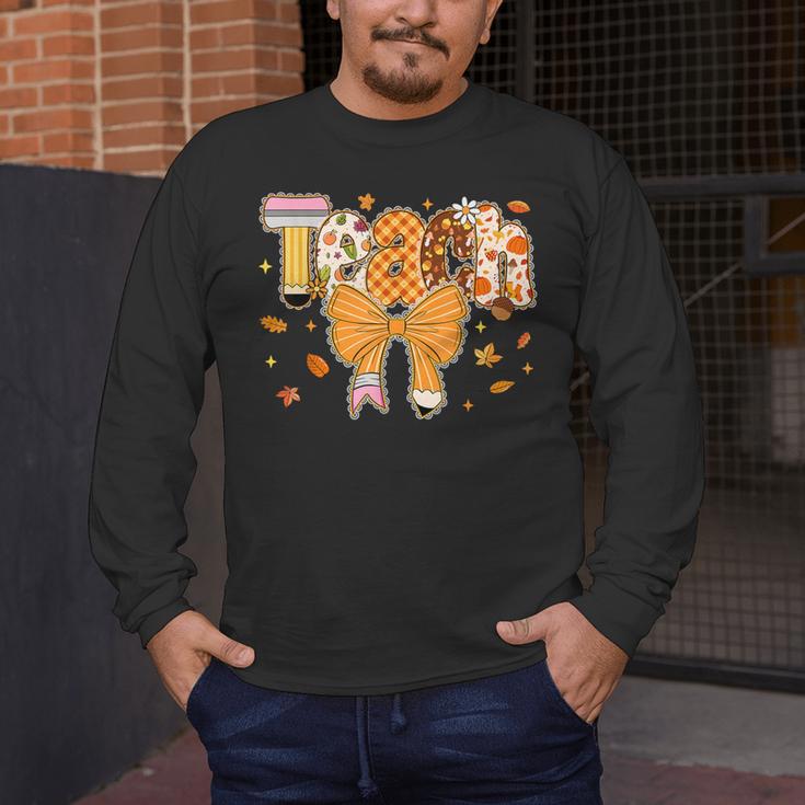 Thanksgiving Teacher Pencil Bow One Thankful Teacher Fall Men's Long Sleeve T-Shirt, funny design Thanksgiving Teacher Pencil Bow One Thankful Teacher Fall Men's Long Sleeve T-Shirt, funny design
