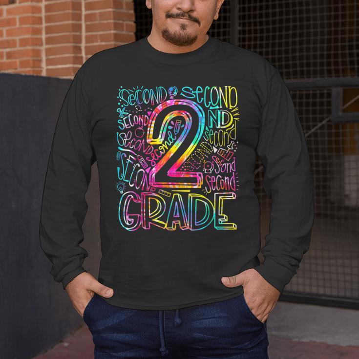 Tie Dye 2nd Grade Typography Team Second Grade Teacher Men's Long Sleeve T-Shirt, funny design