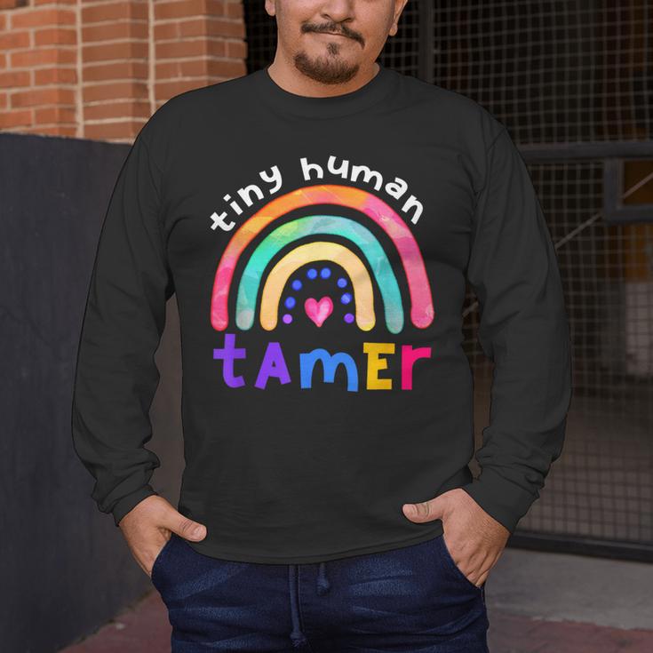 Tiny Human Tamer Watercolor Rainbow Daycare Teacher Men's Long Sleeve T-Shirt, funny design Tiny Human Tamer Watercolor Rainbow Daycare Teacher Men's Long Sleeve T-Shirt, funny design